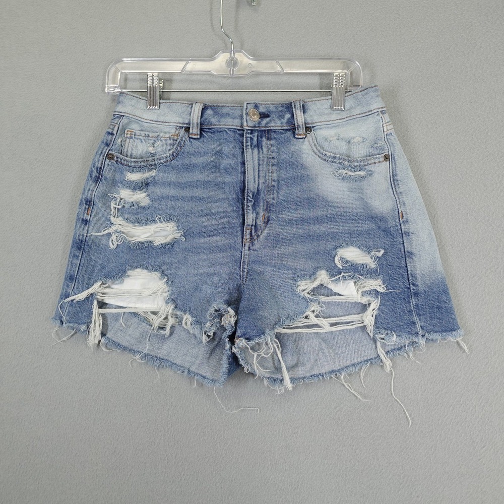 American Eagle Denim Shorts Womens 8 Blue Mom Short Distressed High Rise Casual